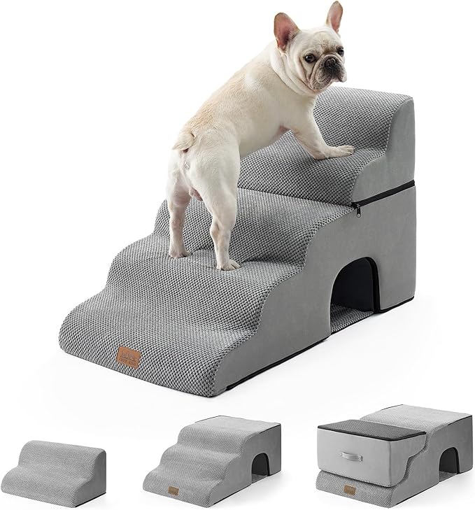 Extra Wide Dog Stairs with Tunnel, Detachable Large Pet Step for Small Medium Dog, Puppy or Cat, Ramp for High Bed, Couch, Sofa or Car, Stable, 19.7x33x22.4 inch, 5 Step, Grey-PurrikoPets