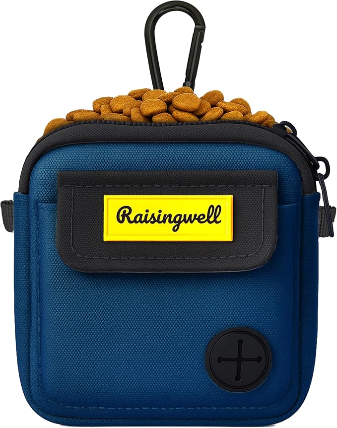 Dog Treat Pouch for Pet Walking and Training with Clicker, Poop Bags and Three Bags Design Small Fanny Zipper Pack Holder for Puppy Snack Dispenser Kit for Leash and Outdoor Use (Blue)-PurrikoPets