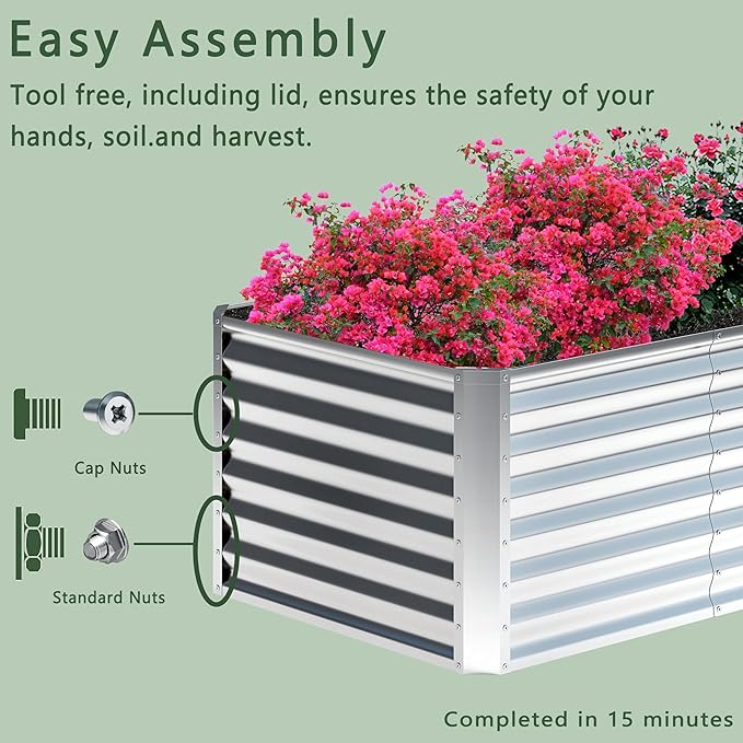 4x2x2FT Galvanized Raised Garden Bed,Planter Raised Beds-Metal Garden Box,Large Plant for Outdoor Planting, Vegetables Bed，Flower,herb-Sliver-PurrikoPets