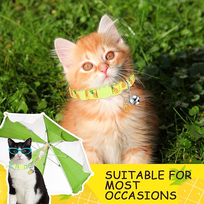 Frienda 12 Pcs Spring Summer Breakaway Cats Collars Girl Cat Safety Adjustable Collars with Bell and Summer Fruit Patterns Pendants Set for Pets Decoration(Medium)-PurrikoPets