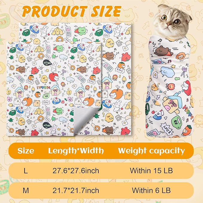 27.6" Cat Wrap for Cutting Nails, Self-Adhesive Cat Grooming Wrap Anti-Escape Cat Restraint for Nail Clipping Cat Swaddle Wrap Cat Wrapping Cloth for Pet Cleaning and Beauty (Within 15lbs)-PurrikoPets