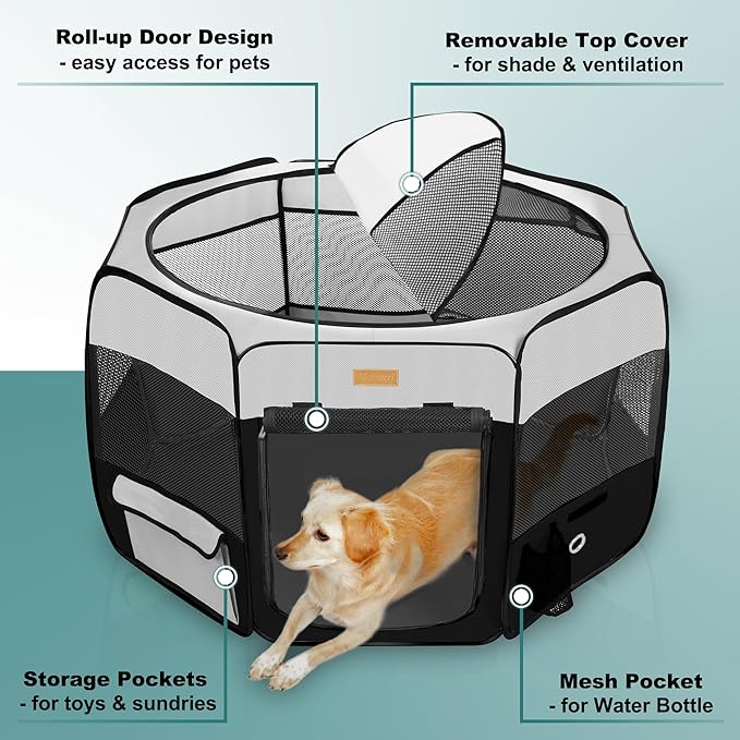 Dog Playpen, Portable Pet Play Pen for Cat, Puppies, Rabbits, Chickens, Foldable Large-Capacity Pet Tent for Indoor/Outdoor Travel Camping-PurrikoPets