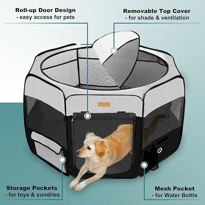 Dog Playpen, Portable Pet Play Pen for Cat, Puppies, Rabbits, Chickens, Foldable Large-Capacity Pet Tent for Indoor/Outdoor Travel Camping-PurrikoPets