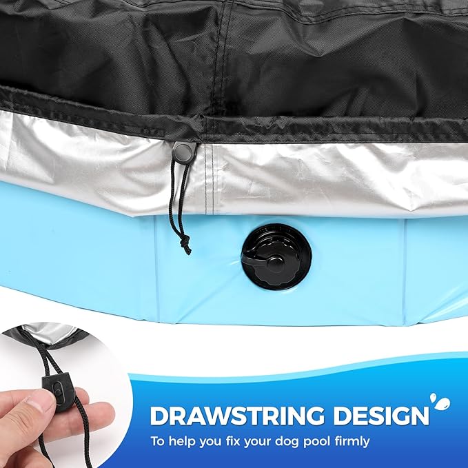 39.5 inch Foldable Dog Pet Bath Pool Cover, Portable Round Collapsible Pool Cover with Oxford Cloth Material and Drawstring Design for Dog Pet Pool, Waterproof and Dustproof (Black)-PurrikoPets
