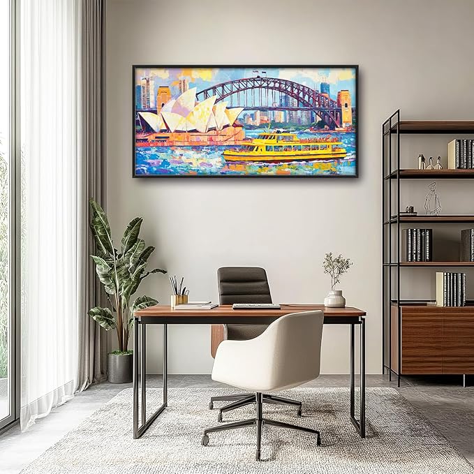 Extra Large Sydney Opera House Framed Wall Art for Living Room,Oversized Abstract Harbour Bridge Cityscape Pictures Wall Decor,Canvas Print Painting Modern Artwork Bedroom Office Bathroom 60L" x 30W"-PurrikoPets