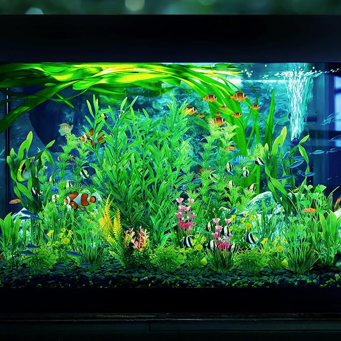 Fish Tank Plants, 20pcs Aquarium Decor Green Plants Artificial Aquarium Decorations Plant, Fish Tank Accessories for Household and Office Aquarium Simulation, Small to Large-PurrikoPets