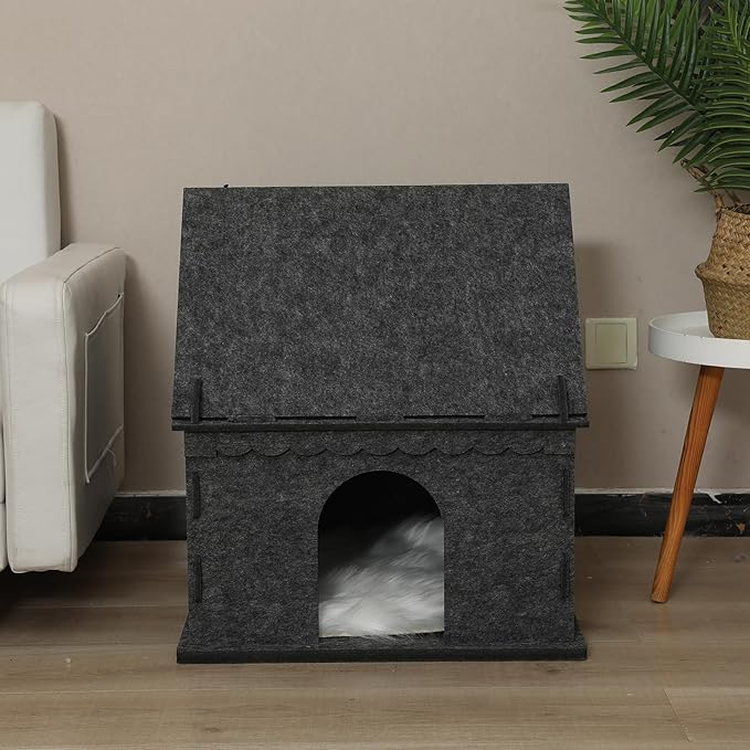 2-Tier Indoor Cat Apartment，Cozy Pet Cat Bed, Hideaway, and Sturdy Cat Castle for Multiple and Large Cats-PurrikoPets