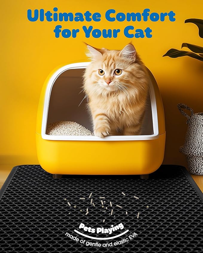 35" x 30" Cat Litter Mat - Ultra-Large Litter Box Mat with Double Layers, Urine-Proof and Non-Slip Litter Trapping Mat, Easy to Clean Kitty Litter Mats for Floor, Scatter Control, Black-PurrikoPets