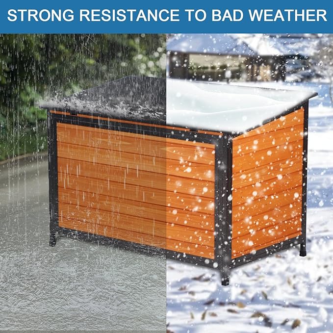 Dog House Outdoor Insulated 43.3" L Large Dog Kennel 6 Sides All-Round Foam Winter Weatherproof for Small Medium Large Dogs with Strong Metal Chew Proof Frame-PurrikoPets