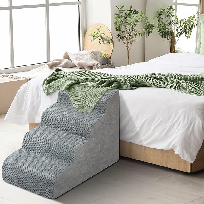 Dog Stairs for Small Dogs - High Density Foam Dog Ramp, Extra Wide Pet Steps with Non-Slip Bottom for High Beds, Couche and Sofa, Best for Dogs Injured, Older Dogs Cats, Pet with Joint Pain-PurrikoPets