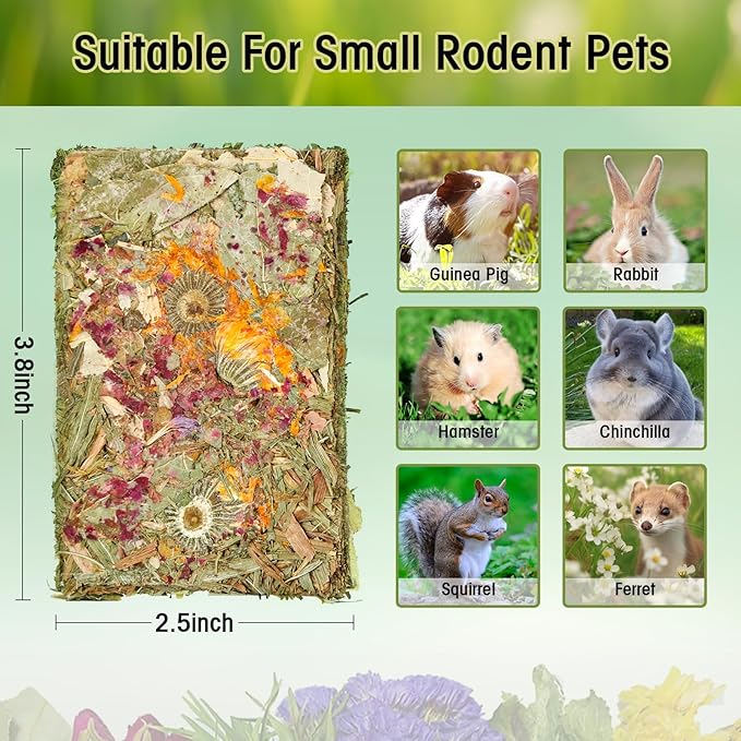 Abizoo Rabbit Natural Treats,10Pcs Timothy Hay Toys Chips Bunny chew Toys with Herbal Flowers Guinea Pig Treats for Hamster Chinchillas Gerbils Rats Small Animals Teeth Care Crisp Snacks-PurrikoPets