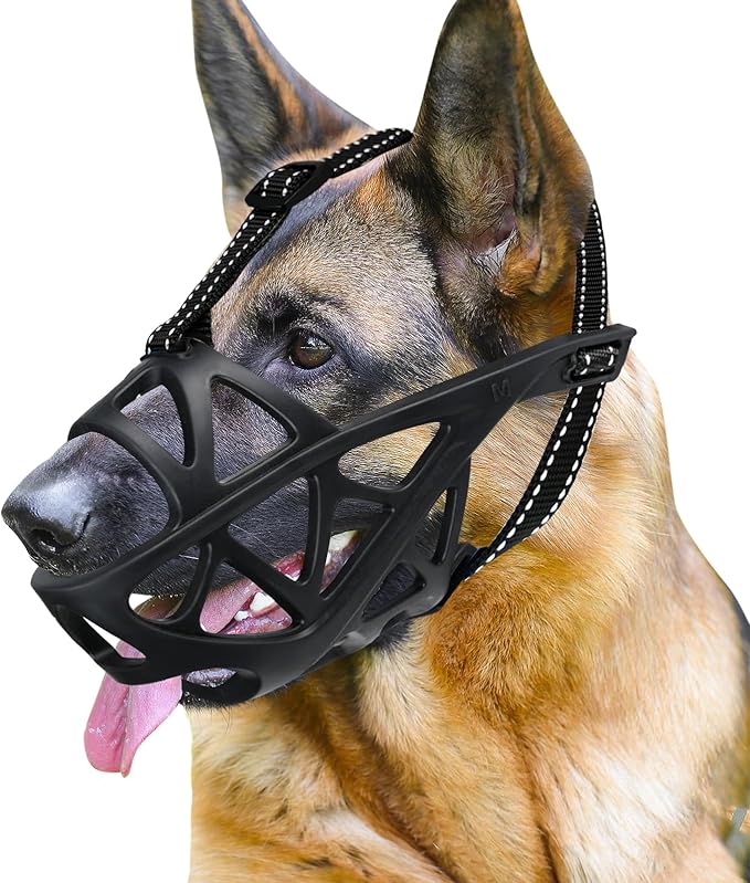 Dog Muzzle for Large Dogs, Medium and X-Large Aggressive Dog, Breathable Basket Muzzles, Suitable for Grooming Trimming Training, Allows Panting Drinking (Black, L)-PurrikoPets