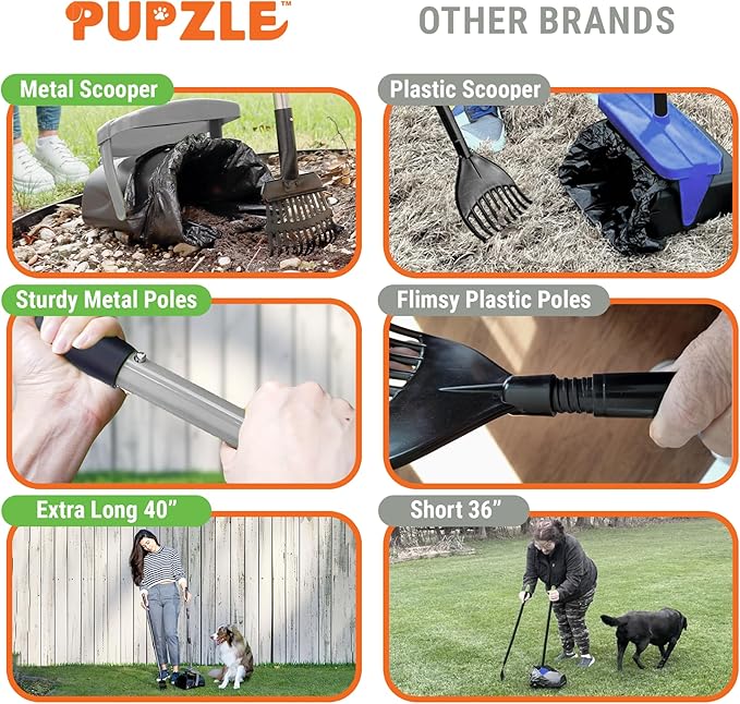 Dog Pooper Scooper with Bag Attachment, 40" Long Handle Pooper Scooper for Large Dogs, Dog Poop Scoop for Yard, Large Capacity Swivel Bin and Rake, Lavender Scented Bags (Grey)-PurrikoPets