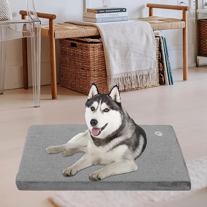 EMPSIGN Stylish Dog Bed Mat Dog Crate Pad Mattress Reversible (Cool & Warm), Water Proof Linings, Removable Machine Washable Cover, Firm Support Pet Crate Bed for Small to XX-Large Dogs, Grey-PurrikoPets
