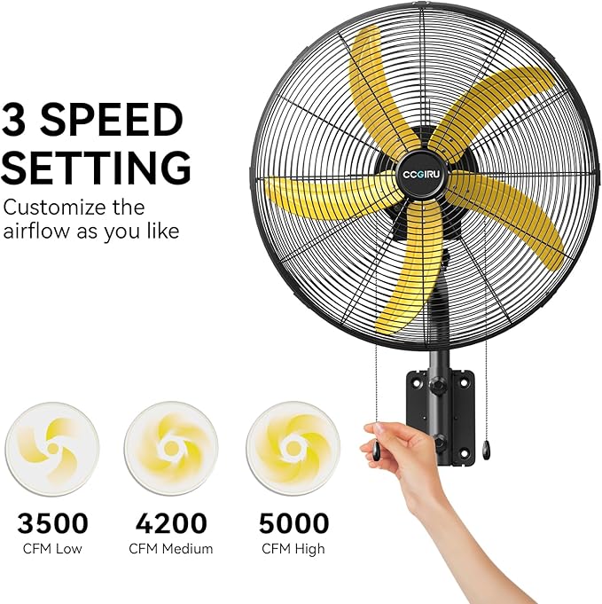 5000 CFM 20" Wall Fan Oscillating, Professional Industrial Wall Mount Fan with 3 Speed for Warehouse, Factory, Workshops, and Garage, UL Listed-PurrikoPets