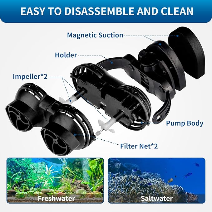 FREESEA Wave Maker for Aquarium Powerhead: 1600 GPH Circulation Pump - 360° Adjustable Power Head Wavemaker with Magnetic Suction for 75 Gallon - 125 Gallon Fish Tank | Saltwater | Freshwater-PurrikoPets