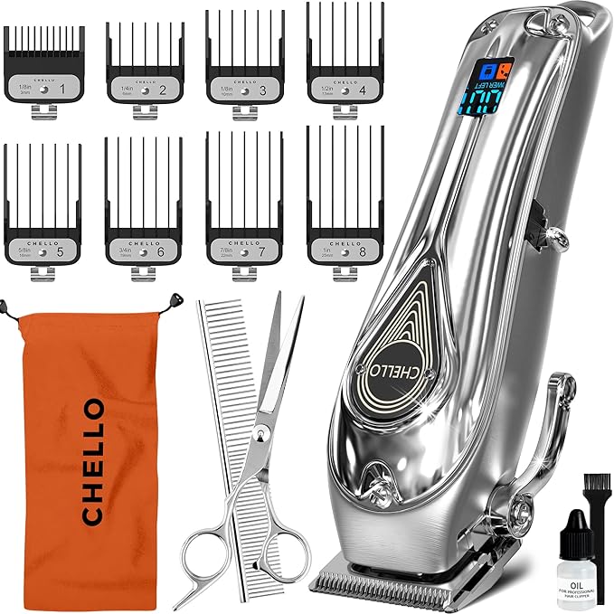Full Metal Professional Dog Clippers for Grooming, Rechargeable, Low Noise Cordless, Pet Hair Clippers for Large Dogs, Heavy Duty Use with LED Display-PurrikoPets