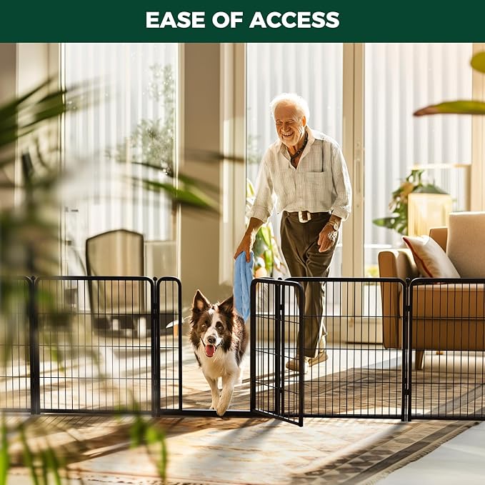 FXW Homeplus Unleashed Indoor Dog Playpen - Stress-Free and Safe Play, Heavy Duty 32 Inch 16 Wire Panels Dog Pen for Small and Medium Dogs, Black│Patented-PurrikoPets