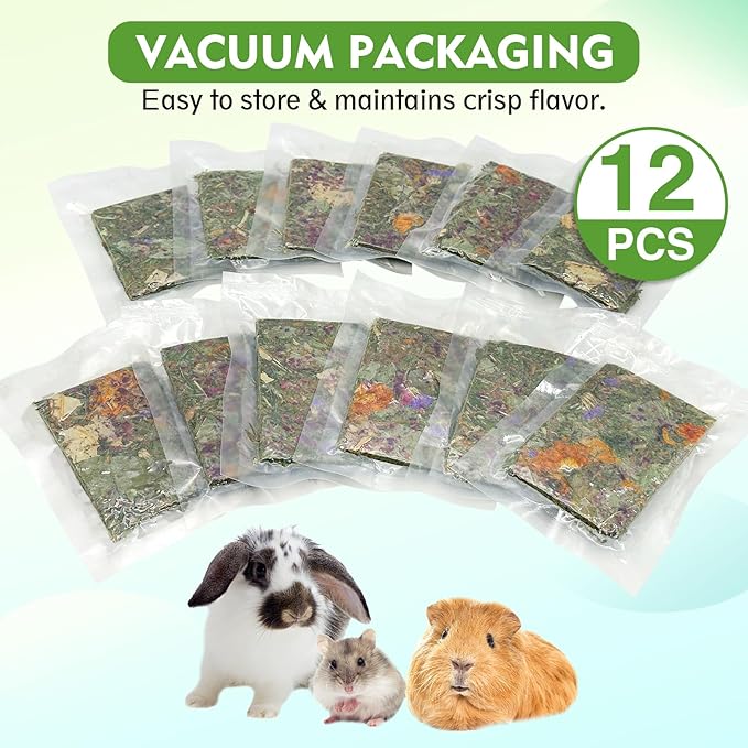 Fhiny 12 PCS Rabbit Timothy Hay Chips Toys, Natural Bunny Molar Treats with Herbal Flowers Rabbit Chew Toys for Teeth Small Animal Snacks for Rats Chinchillas Guinea Pigs Hamsters-PurrikoPets