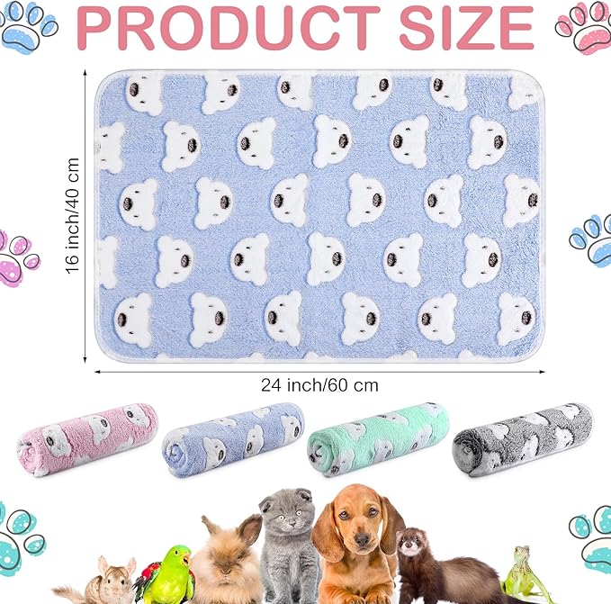 4 Pcs Waterproof Guinea Pig Blankets Washable Small Animal Fleece Bedding Absorbent Guinea Pig Cage Liners Reusable Pet Pee Pad Sleep Mat Pad Cover for Hamster Ferret (Bear Pattern,24 x 16 Inch)-PurrikoPets