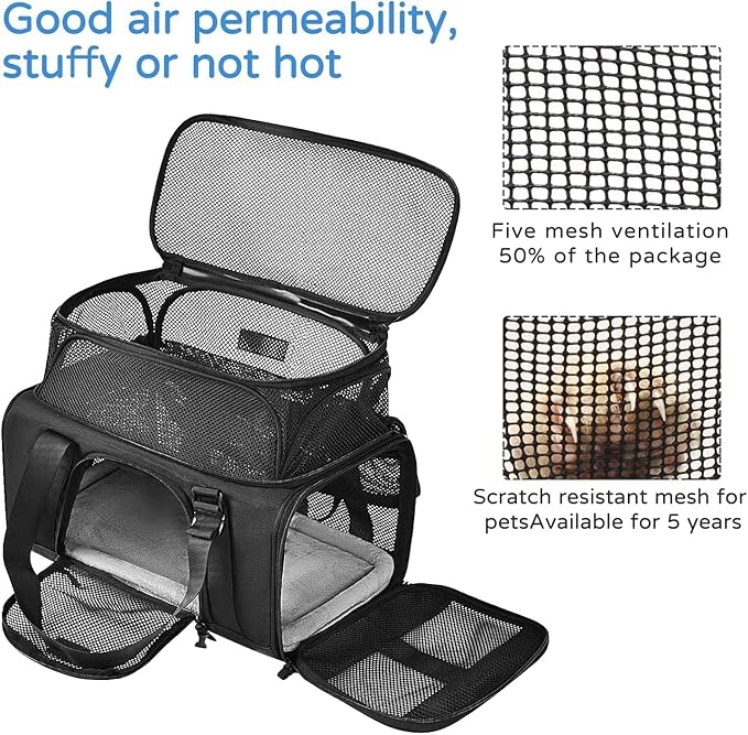 Airline Approved Pet Carrier, Collapsible Cat Carrier, Expandable Dog Carrier, 900D High Density Oxford Cloth, Wear-Resisting, Anti Tearing, Safety Lock Zipper, Reflective Tape-PurrikoPets