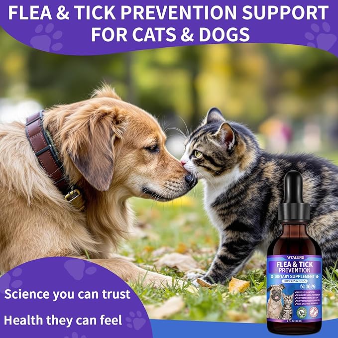 Flea and Tick Prevention Support for Cats and Dogs Natural Flea Treatment Drops with Multivitamin for Pets Oral Natural Supplement Flea and Tick Treatment Drops for All Breeds and Ages-PurrikoPets