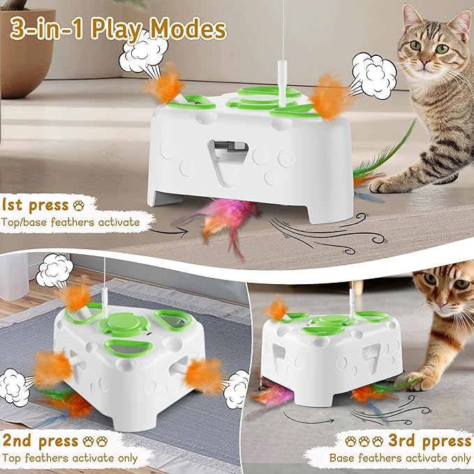 3-in-1 Interactive Cat Toys for Indoor Cats,Automatic Kitten Toy,Flying Bird,6 Holes Mole,Rotating Feather, Rechargeable USB Interactive Cat Feather Toys for Bored Indoor Cats-PurrikoPets