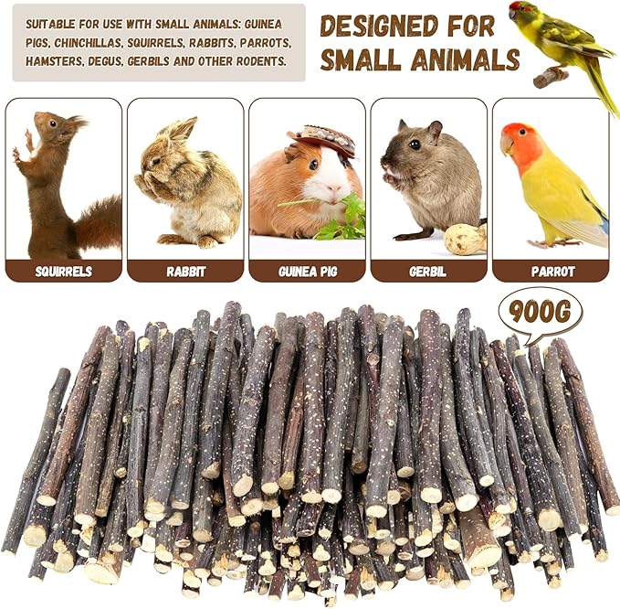 900g/2lb Small Apple Sticks Animals Molar Wood Treats Toys for Rabbits Chinchillas Guinea Pig Hamster Gerbil Parrot Bunny and Small Animals Chew Stick Toys Treats-PurrikoPets
