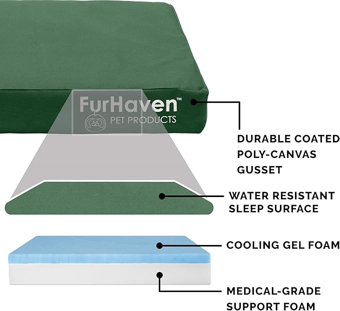 Furhaven Water-Resistant Cooling Gel Dog Bed for Medium/Small Dogs w/ Removable Washable Cover, For Dogs Up to 35 lbs - Indoor/Outdoor Logo Print Oxford Polycanvas Mattress - Forest, Medium-PurrikoPets