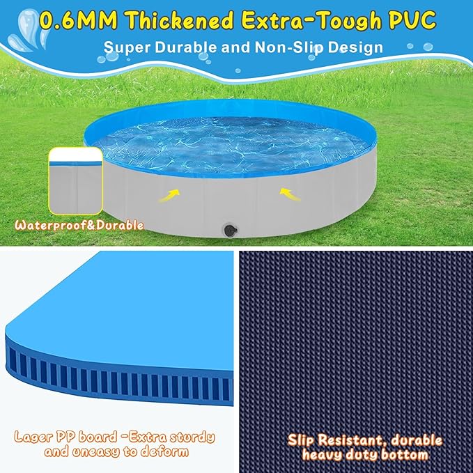 Extra Large Foldable Dog Pools for Large Dogs Heavy Duty,97"x16" Anti-Slip Portable Swimming Pool,Hard Plastic Kiddie Pool for Pets Dogs Cats & Kids-PurrikoPets