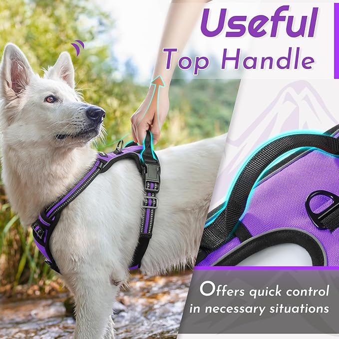 Eagloo Dog Harness for Large Dogs, No Pull Service Vest with Reflective Strips and Control Handle, Adjustable and Comfortable for Walking, No Choke Pet Harness with 2 Metal Rings, Purple, XL-PurrikoPets