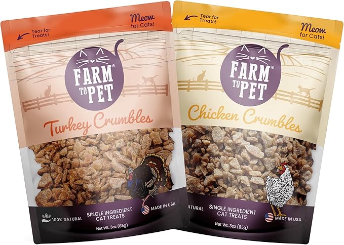 Farm To Pet Cat Treat Crumbles | Single Ingredient Chicken and Turkey, Chicken Snacks - Healthy Treats for Indoor Cats| Kitten Treats - Cat Products (Mix with Wet/Dry Food)-PurrikoPets