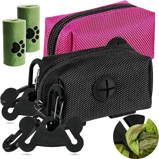 2Packs Dog Poop Bag Holder for Leash Attachment Dog Poop Bag Dispenser Dog Waste Bag Dispensers Dog Poop Bag Holders Fit Dog Leash Accessory With Hand Free Holder Carriers, Pink & Black-PurrikoPets