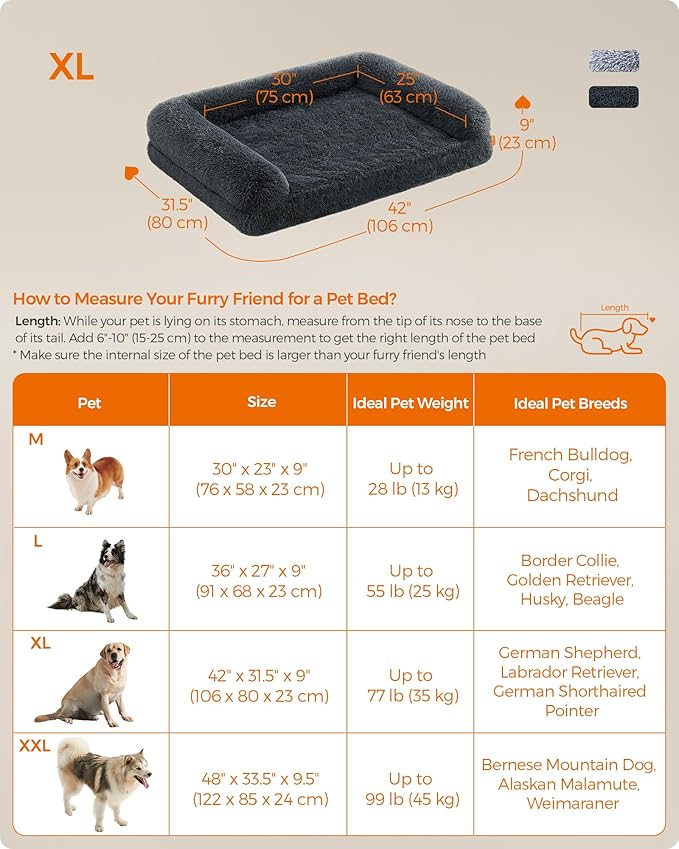 Feandrea Dog Bed, Orthopaedic Dog Sofa Bed for Medium and Large Dogs, Waterproof Ped Bed with Removable Washable Cover, 42 x 31.5 x 9 Inches, Dark Gray UPGW233G02-PurrikoPets