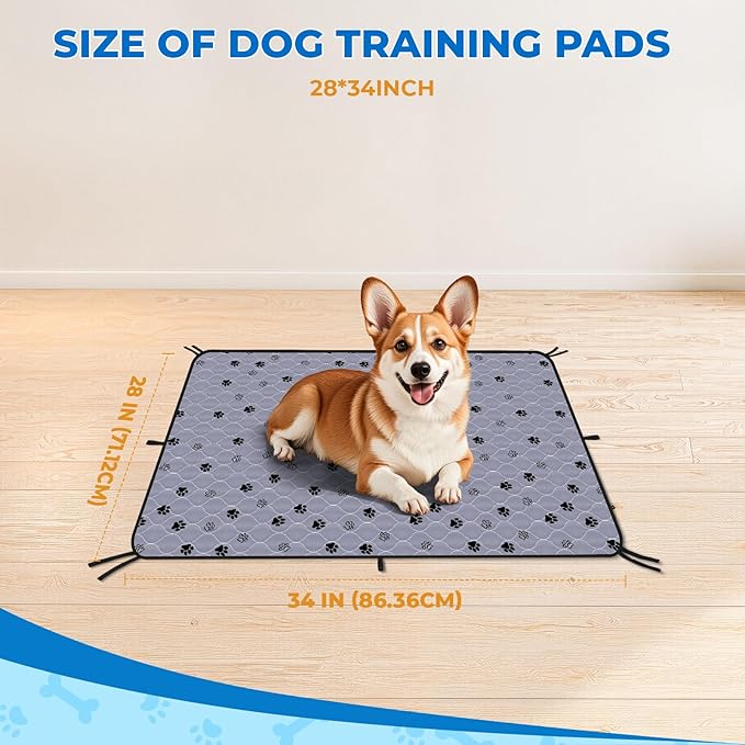 Fostanfly Washable Pee Pads for Dogs, 2 Pack 28''x34'' Large Ultra-Absorbent and Leak-Proof Non-Slip Reusable Potty Training Pads for Dogs, Puppy and Cats of Add 8 Lanyards-PurrikoPets
