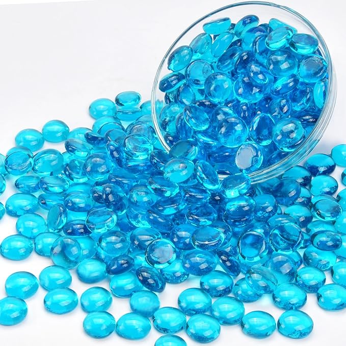 10LB Ocean Blue Flat Glass Marbles for Vases, Gemstone Beads Vase Filler Decorative Glass Pebbles for Fish Tank, DIY Crafts, Aquarium Decor Rocks-PurrikoPets