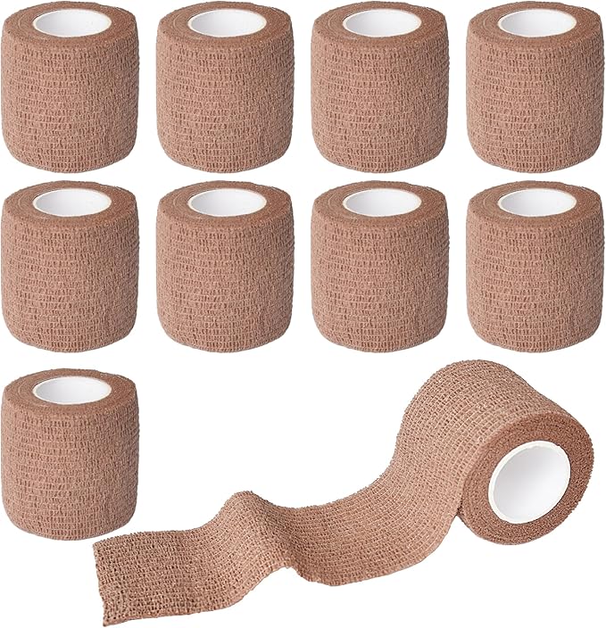 9 Pack 2" x 5 Yards Self Adhesive Bandage Wrap Self Stick Wrap for Ankle, Wrist, Finger, Sports, Breathable Cohesive Vet Tape for Pets (Brown)-PurrikoPets