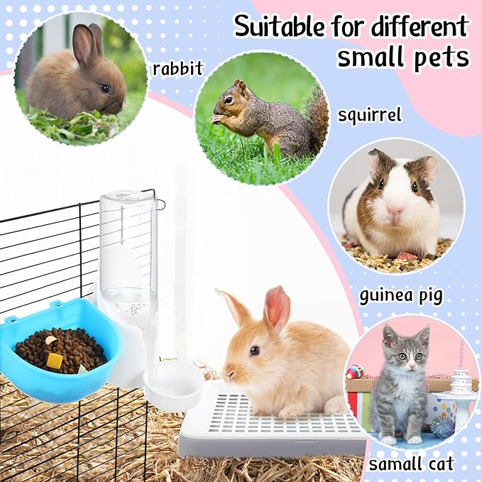 19 Pcs Rabbit Starter Kit Small Bunny Litter Box Animal Grooming Kit Water Bottle Bunny Toys Hay Feeder Bowl Blankets with Cleaning Set for Guinea Pig Rabbit Accessories-PurrikoPets