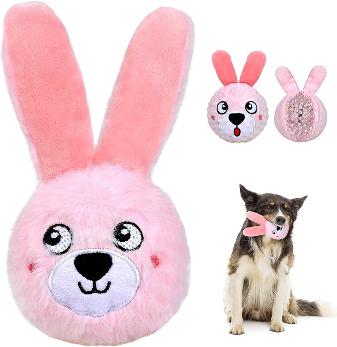 Fida Squeaky Dog Toys for Aggressive Chewers 3 in 1, Dog Chew Toys with 3 Layers,Interactive Dog Toys for Large Dogs Balls to Keep Them Busy for Small Medium Dogs(Pink Bunny)-PurrikoPets