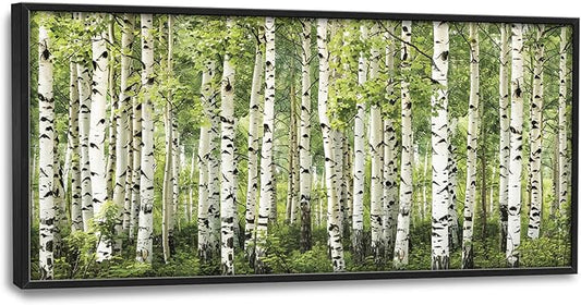 Extra Large Birch Tree Framed Wall Art for Living Room,Oversized Green Aspen Trees Forest Pictures Wall Decor,Canvas Print Painting Modern Artwork Bedroom Office Bathroom 60L" x 30W"-PurrikoPets
