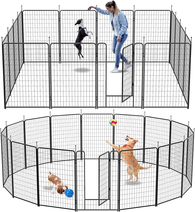 Dog Playpen Outdoor 16 Panels Heavy Duty Dog Pen 26" W×50" H Anti-Rust Exercise Fence with Doors for Large/Medium Pet Play for RV Camping Yard-PurrikoPets
