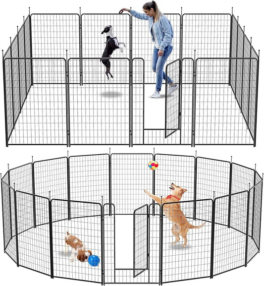 Dog Playpen Outdoor 16 Panels Heavy Duty Dog Pen 26" W×50" H Anti-Rust Exercise Fence with Doors for Large/Medium Pet Play for RV Camping Yard-PurrikoPets