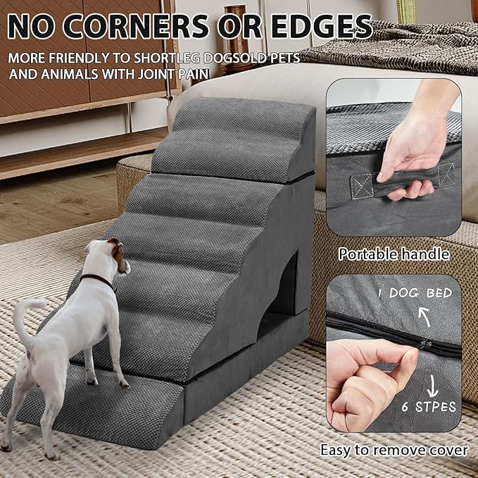 Foam Dog Stairs & Steps Ramps for High Beds 30-36 inches High Tall Large Dogs, LitaiL 7 Step Pet Stairs Steps for High Beds 30 inch Small Dogs, Non-Slip Dog Ramps for Bed-PurrikoPets