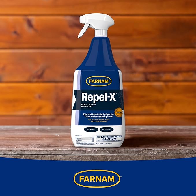 Farnam Repel-X Ready-To-Use Fly Spray, Insecticide And Repellent For Horses And Dogs, 32 Fluid Ounces, 1 Quart Bottle With Trigger Sprayer-PurrikoPets