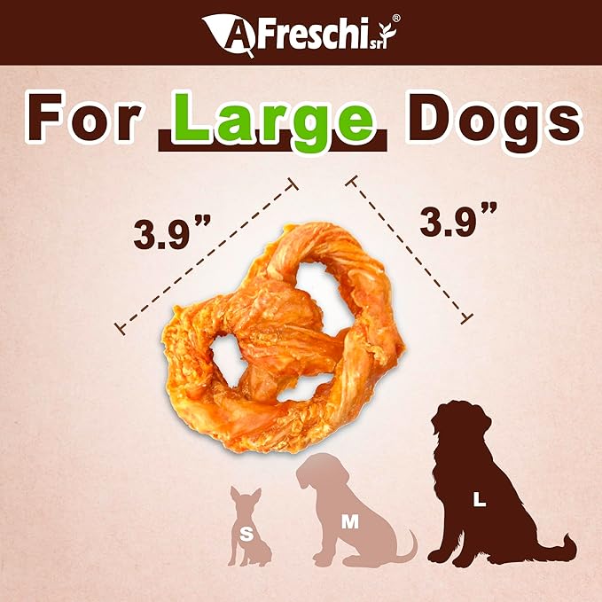 Afreschi Natural Turkey Tendon Pretzel (L) 1 Unit per Pack, Dog Treats for Signature Series, All Natural Human Grade Puppy Chew, USA-Sourced Turkey Tendon, Hypoallergenic, Rawhide Alternative-PurrikoPets