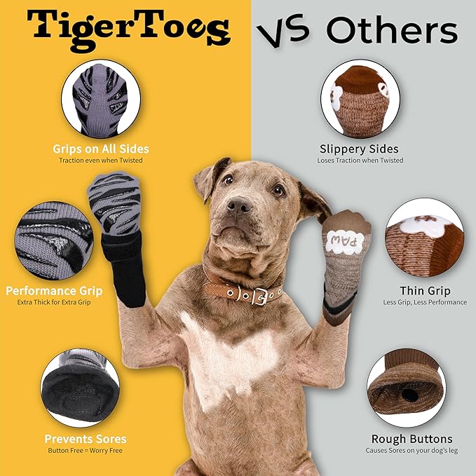 DOK TigerToes Premium Non-Slip Dog Socks for Hardwood Floors - Extra-Thick Grip That Works Even When Twisted - Prevents Licking, Slipping, and Great for Dog Paw Protection (XXS)-PurrikoPets