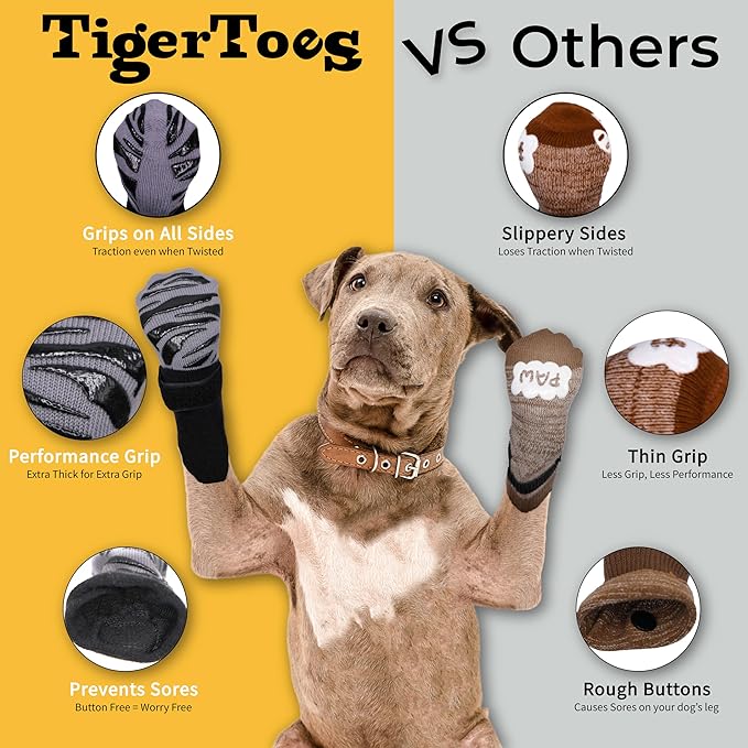 DOK TigerToes Premium Non-Slip Dog Socks for Hardwood Floors - Extra-Thick Grip That Works Even When Twisted - Prevents Licking, Slipping, and Great for Dog Paw Protection (XXL)-PurrikoPets