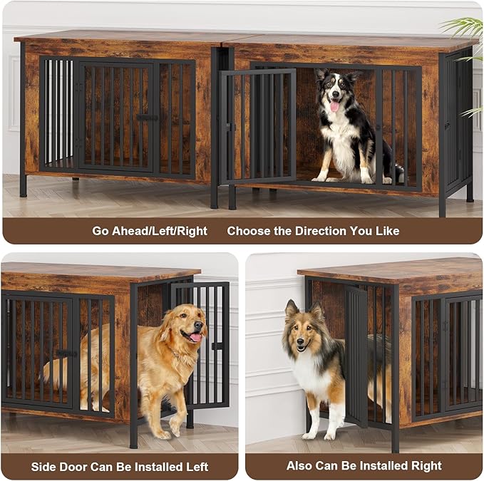 EasyCom 39.96" XL Wooden Large Dog Crate Furniture for Medium and Large Breed, Chew-Resistant Dog Kennel Furniture Indoor with 2 Doors and 3.94" Raised Feet, as TV Stand, End Table, Crate Table-PurrikoPets