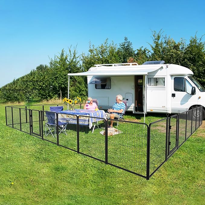 Dog Playpen Outdoor Extra Wide 32 Panels Heavy Duty Dog Fence 32" Height Anti-Rust with Doors Portable for RV Camping Yard, Total 84FT, 561 Sq.ft, Snowy Black-PurrikoPets