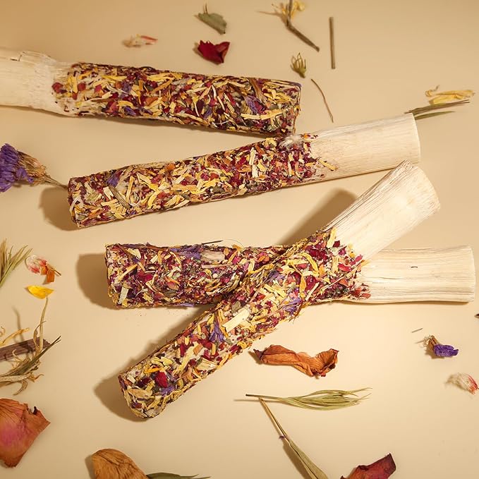 Abizoo Natural Rabbit Chew Toys,10 Sticks Sweet Bamboo Sticks for Rabbits with Petals,Bunny Chew Toys for Guinea Pig,Chinchilla,Hamster Treats Pet Wood Chews Snack Healthy Small Animals Toys for Teeth-PurrikoPets